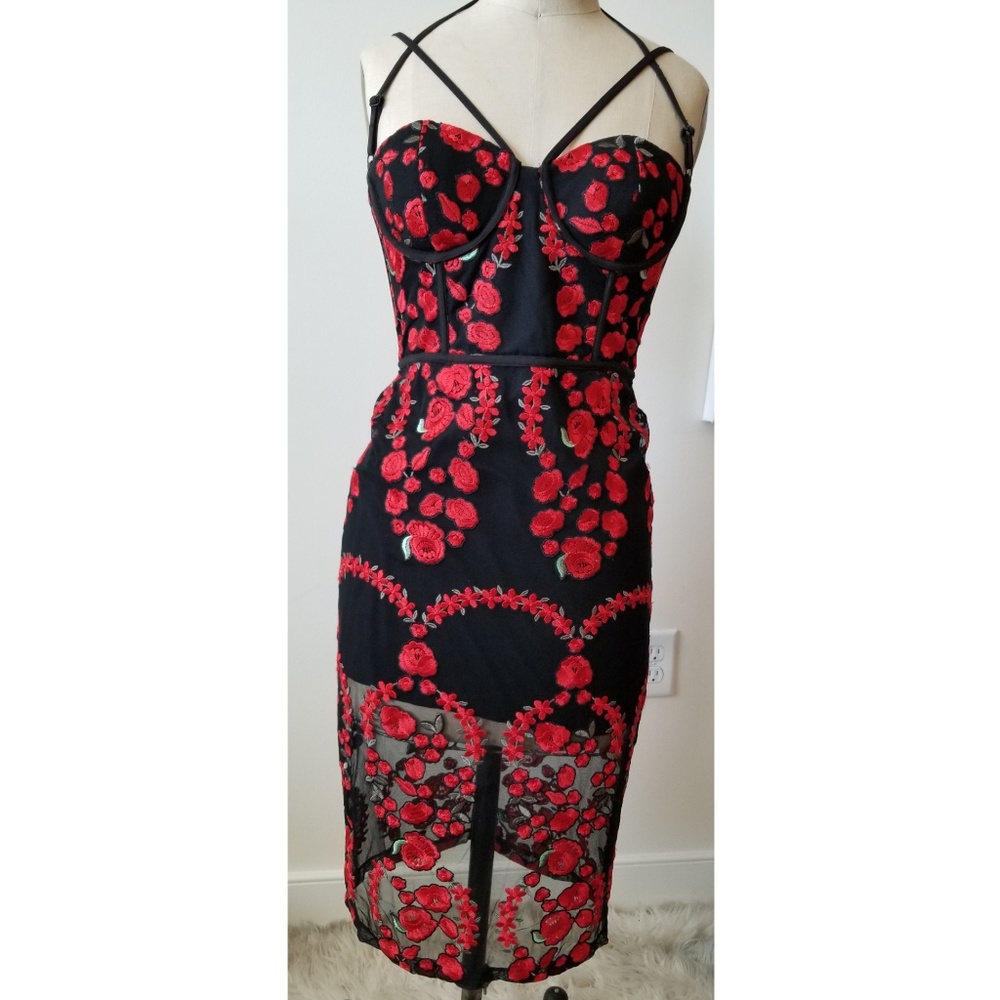 SOLD Sworn to Secrecy mesh &rose detail dress